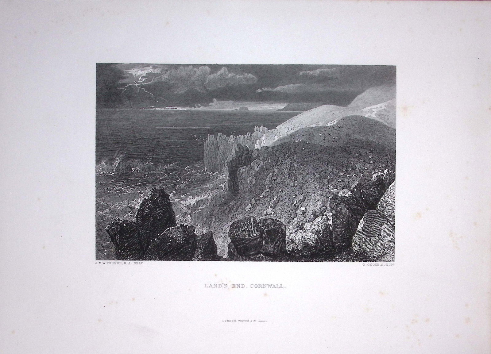 J.M.W Turner Land’s End Cornwall Antique Steel Engraving-117-TR: Title: J.M.W Turner Land’s End Cornwall Antique Steel Engraving-117-TR Description: This Antique Steel-Engraving Was Removed from an Edition Of. The Turner Gallery a Series of