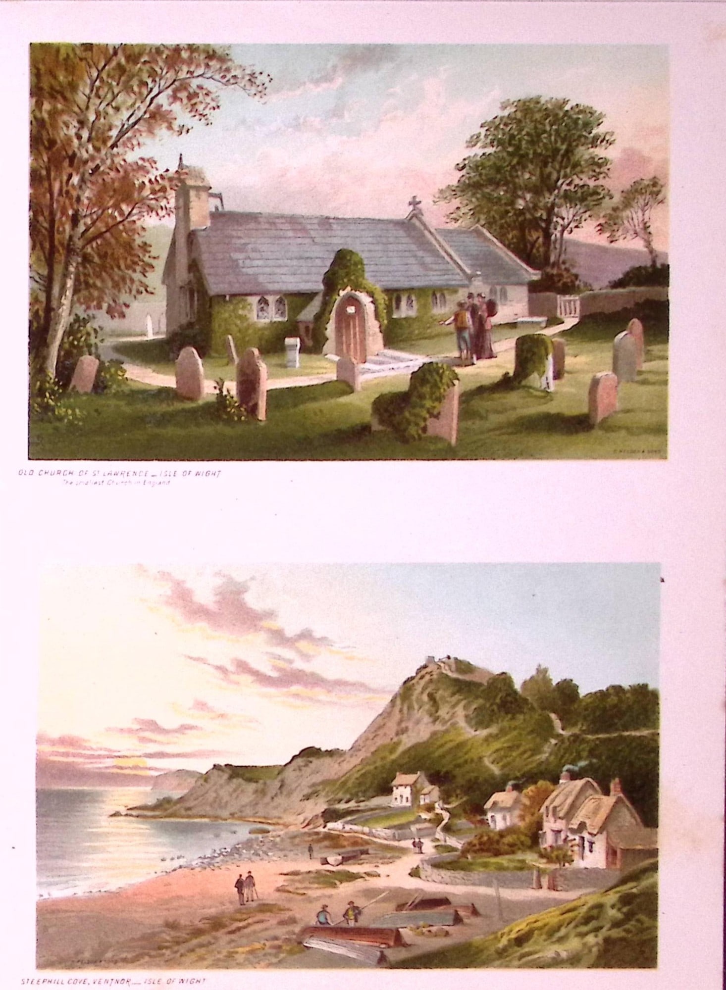 Isle of Wight Steephill Cove & St Lawrence Church Victorian Antique Double Print-59: Title: Isle of Wight Steephill Cove & St Lawrence Church Victorian Antique Double Print-59 Description: This Antique Illustration Has Been Removed from a First Edition of. English Scenery