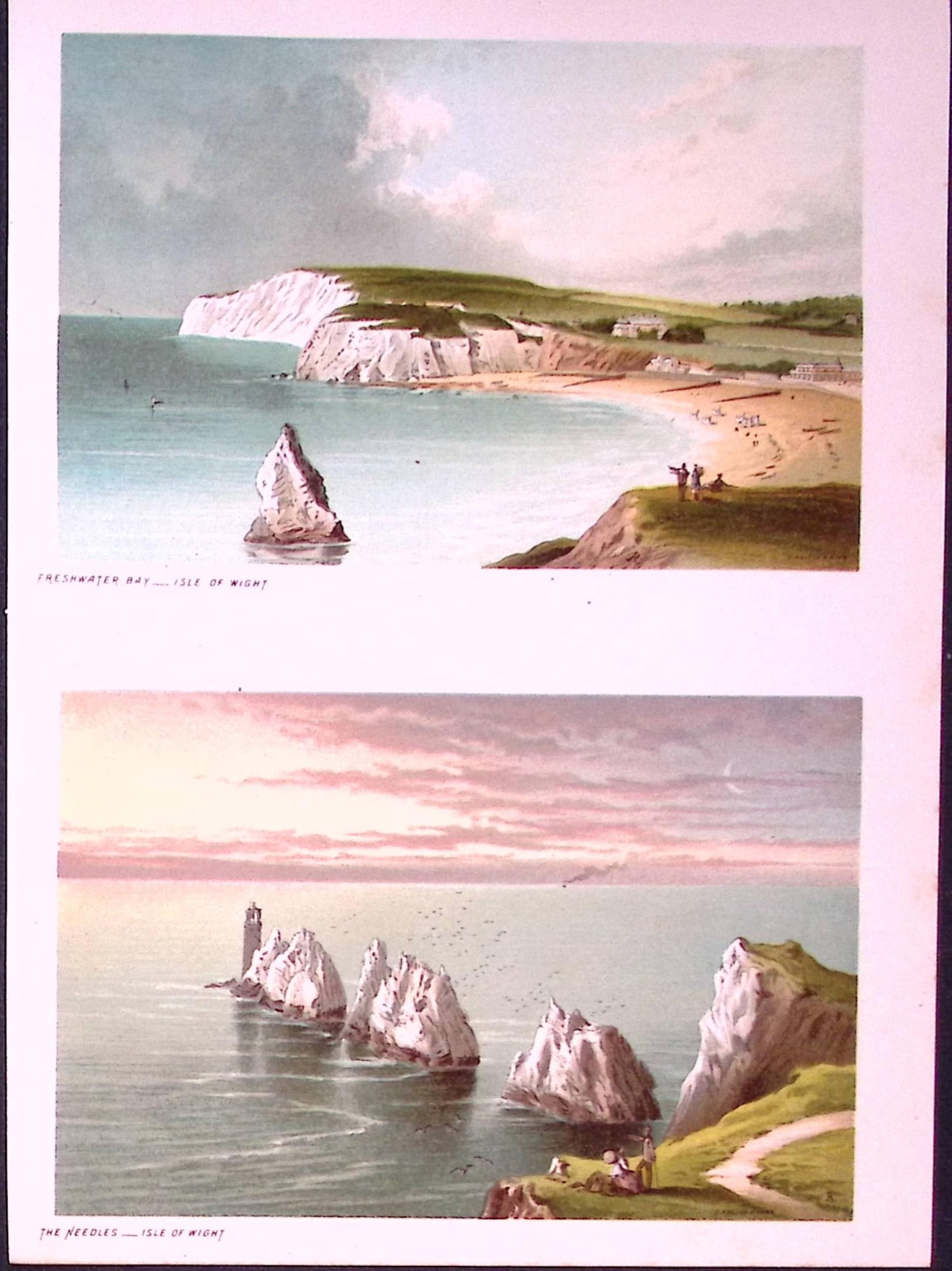 Isle of Wight Freshwater Bay & The Needles Victorian Antique Double Print-51: Title: Isle of Wight Freshwater Bay & The Needles Victorian Antique Double Print-51 Description: This Antique Illustration Has Been Removed from a First Edition of. English Scenery Ci