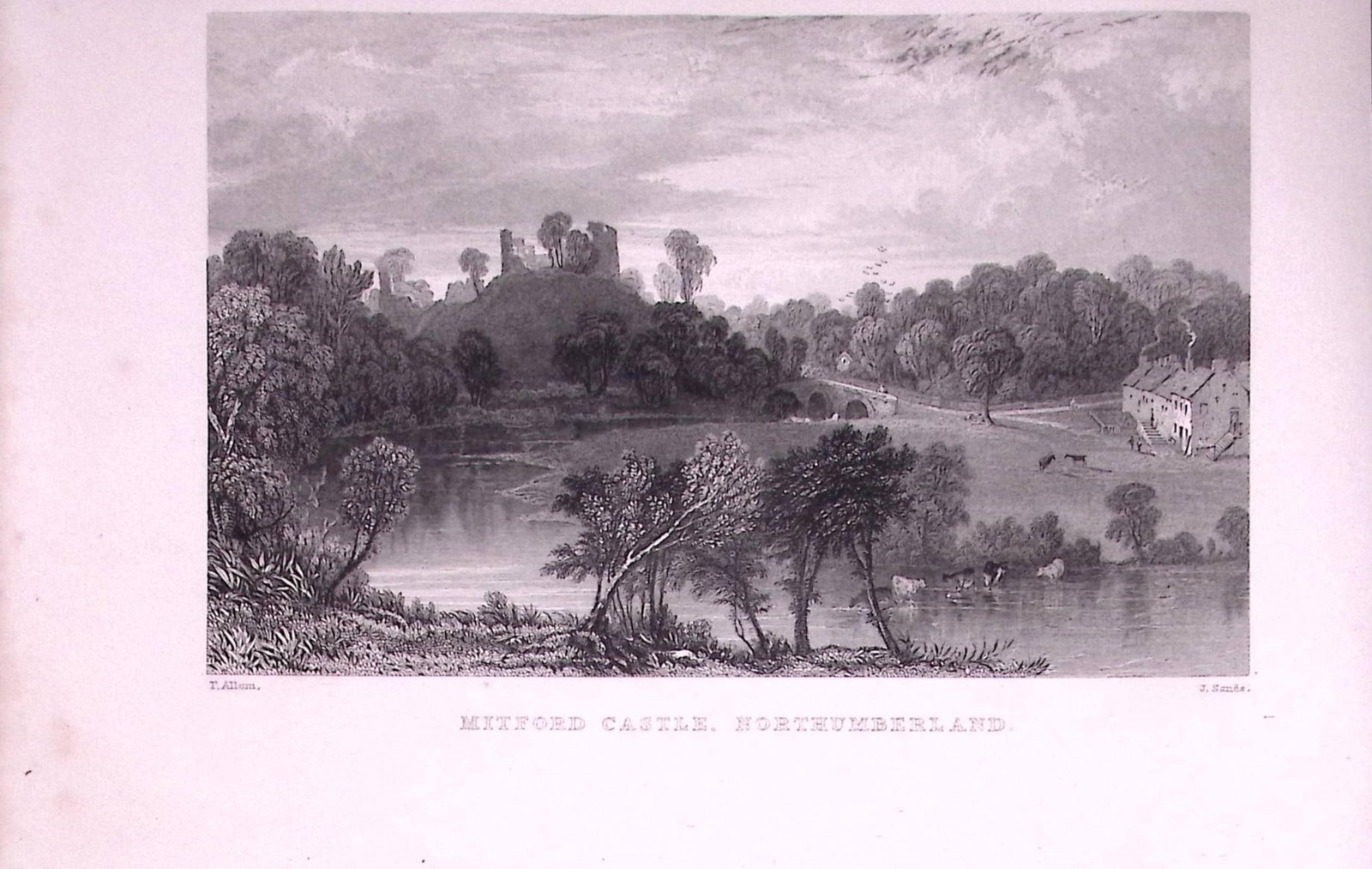 Mitford Castle Northumberland 1835 Antique Steel Engraving-8-TR.: Title: Mitford Castle Northumberland 1835 Antique Steel Engraving-8-TR. Description: Mitford Castle Northumberland 1835 Antique Steel Engraving-8-TR. This Double Image Steel Engraved Prin
