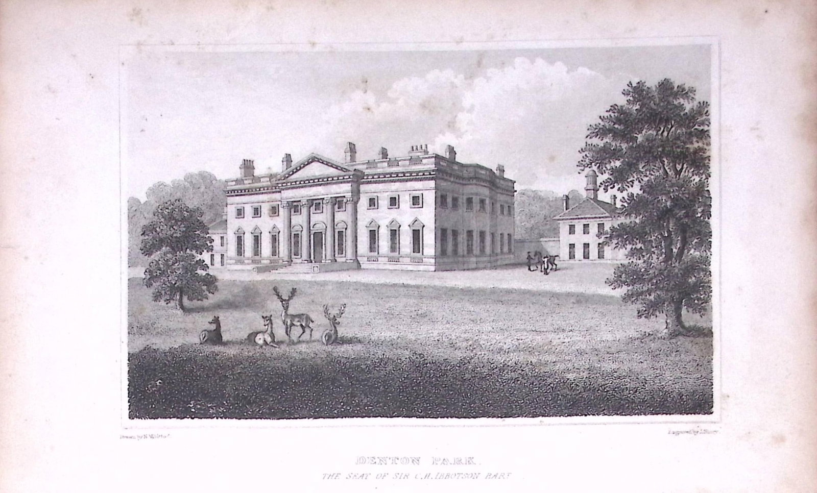 Denton Park Yorkshire 198 Years-Old Thomas Allen Antique Steel Engraving-25: Title: Denton Park Yorkshire 198 Years-Old Thomas Allen Antique Steel Engraving-25 Description: This 198 Years-Old Steel Engraved Plate Has Been Removed from an Antique Edition of. A New and Complete