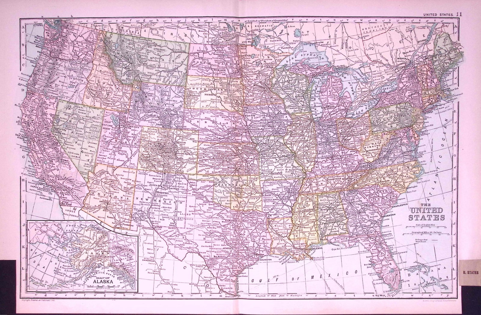 United States & Alaska 120-Year-Old Large Coloured Antique Map by G.W. Bacon-11: Title: United States & Alaska 120-Year-Old Large Coloured Antique Map by G.W. Bacon-11 Description: This Antique Map Has Been Removed from an Edition of. Bacons Popular Atlas of The World.