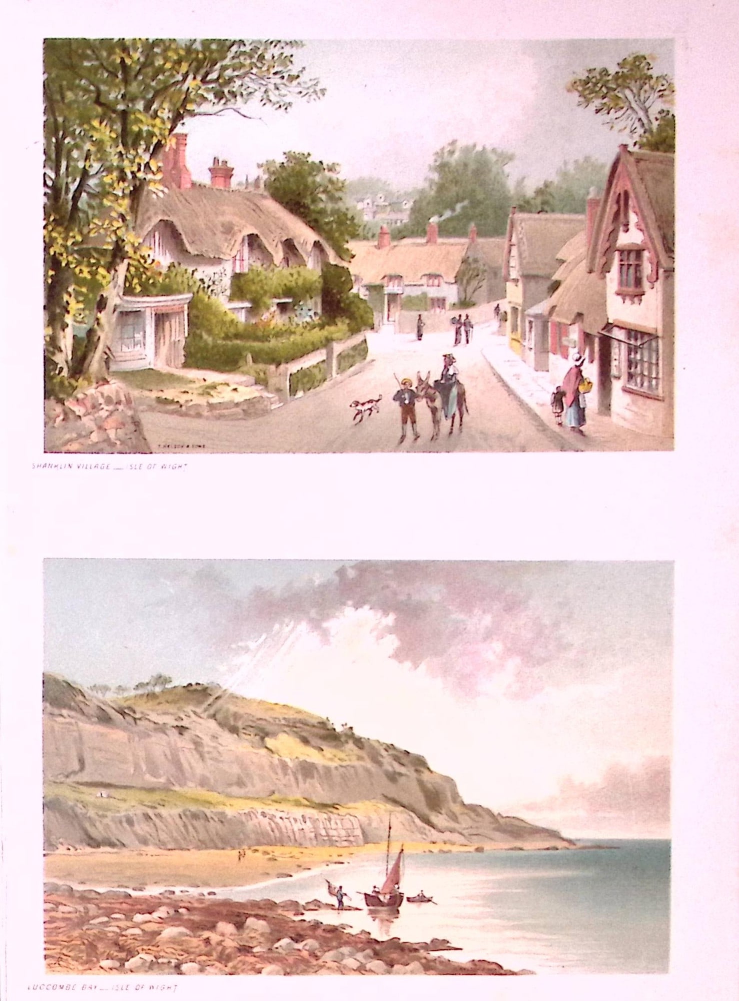 Isle of Wight Shanklin Village & Luccombe Bay Victorian Antique Double Print-57: Title: Isle of Wight Shanklin Village & Luccombe Bay Victorian Antique Double Print-57 Description: This Antique Illustration Has Been Removed from a First Edition of. English Scenery