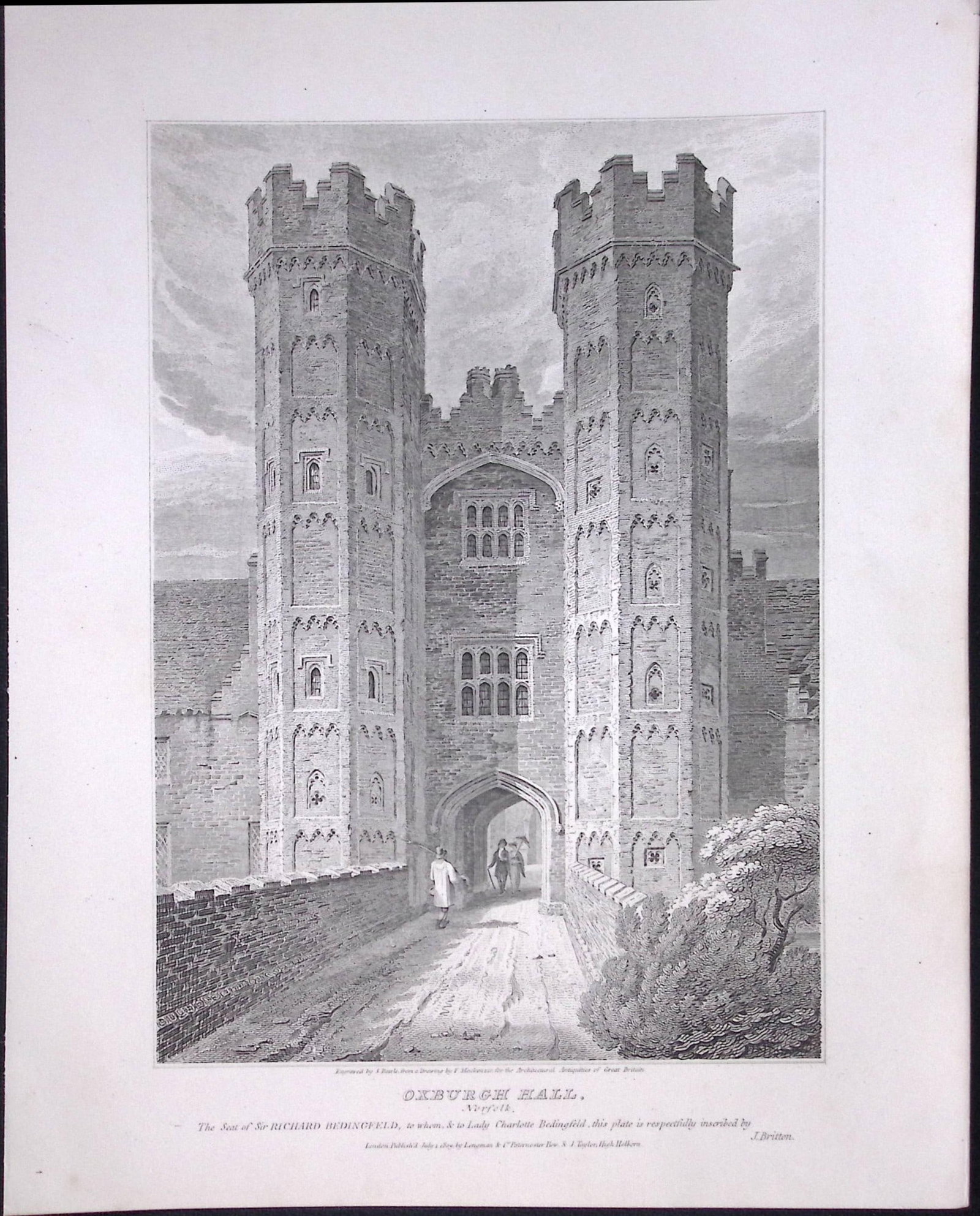 Oxburgh Hall Norfolk 190 Years-Old John Britton Antique Steel Engraving-209: Title: Oxburgh Hall Norfolk 190 Years-Old John Britton Antique Steel Engraving-209 Description: This 191 Years-Old Steel Gilt-Edged Engraved Plate Has Been Removed from an Antique Edition of. John