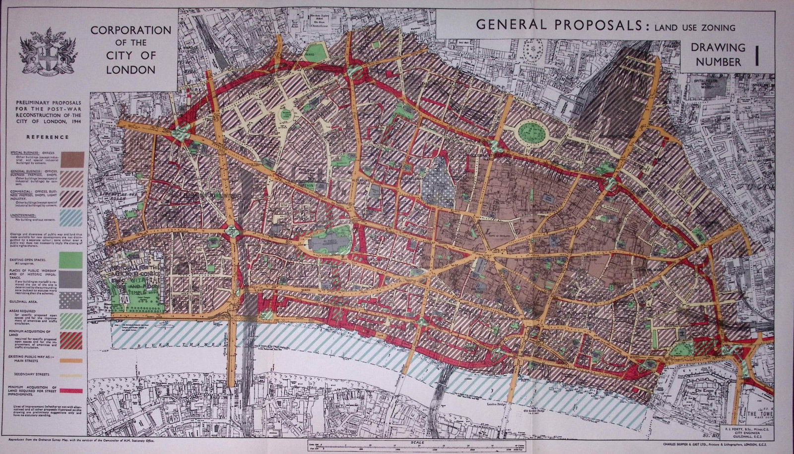 City of London Post-War Reconstruction Planned Land Acquisition 1944 Map-16.: Title: City of London Post-War Reconstruction Planned Land Acquisition 1944 Map-16. Description: This is a Large Folding Map and Measures Approx 33.5 x 57.5 (cm) 13.25 x 22.5 (Inches). This Vintage