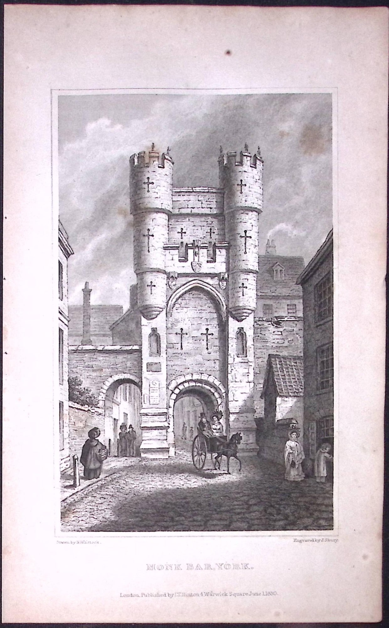 York Monk Bar Yorkshire 198 Years-Old Thomas Allen Antique Steel Engraving-35 (1 of 1)