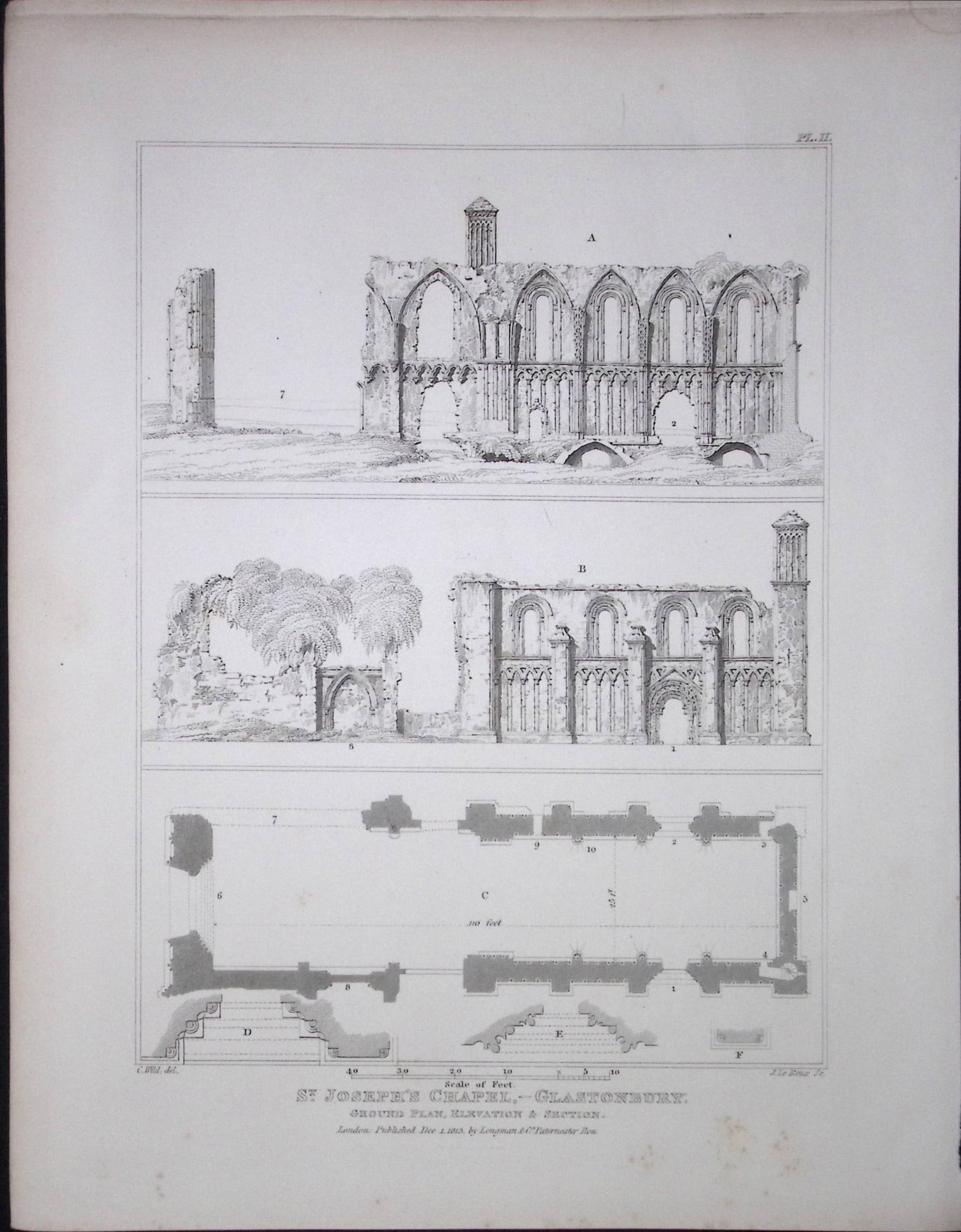 Glastonbury St Josephs Abbey 190 Years-Old Rare John Britton Antique Steel Engraving-131: Title: Glastonbury St Josephs Abbey 190 Years-Old Rare John Britton Antique Steel Engraving-131 Description: This 191 Years-Old Steel Gilt-Edged Engraved Plate Has Been Removed from an Antique Edit