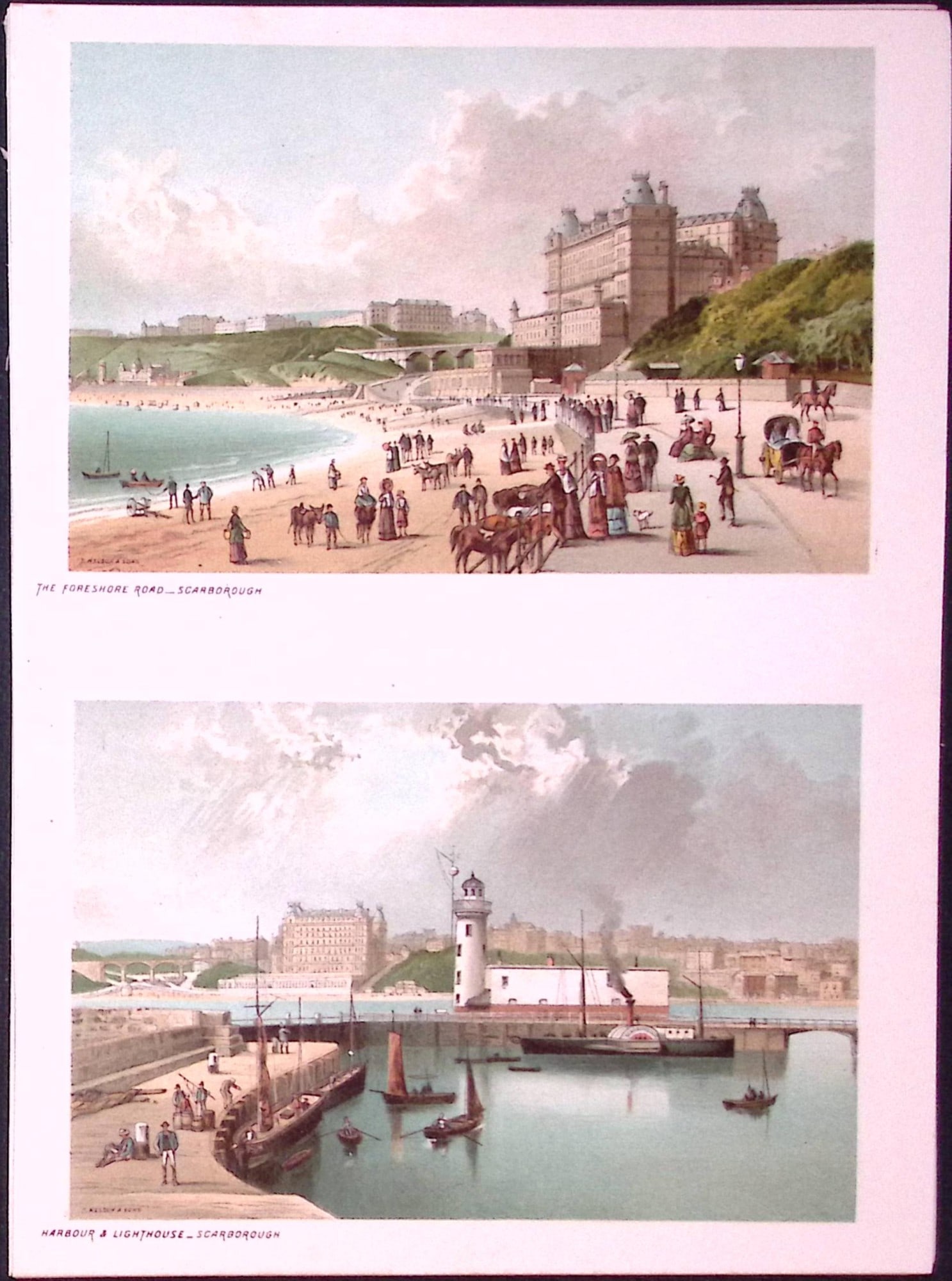 Scarborough Harbour & Lighthouse & Foreshore Road Victorian Antique Double Print-22: Title: Scarborough Harbour & Lighthouse & Foreshore Road Victorian Antique Double Print-22 Description: This Antique Illustration Has Been Removed from a First Edition of. English