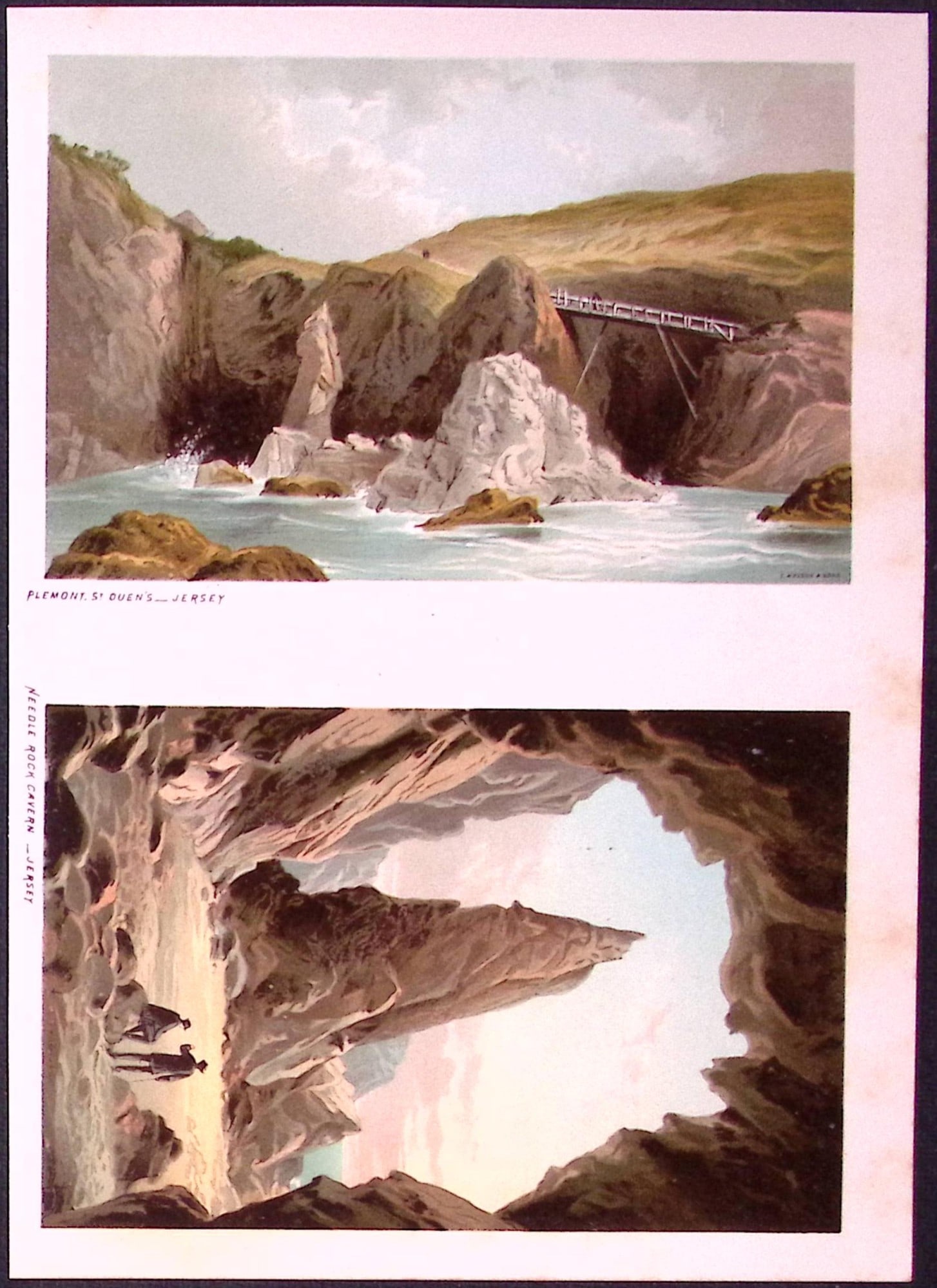 Jersey Needle Rock Cavern & Plemont St Quens Victorian Antique Double Print-39: Title: Jersey Needle Rock Cavern & Plemont St Quens Victorian Antique Double Print-39 Description: This Antique Illustration Has Been Removed from a First Edition of. English Scenery