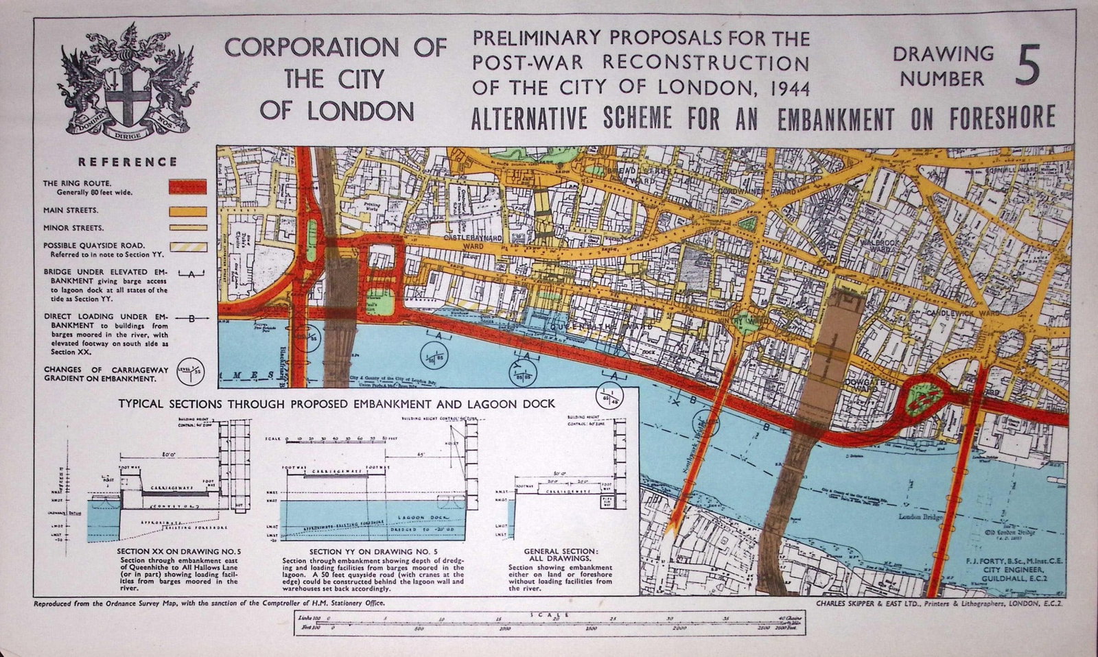 City of London Post-War Reconstruction Embankment & Lagoon Dock 1944 Map-30. (1 of 2)