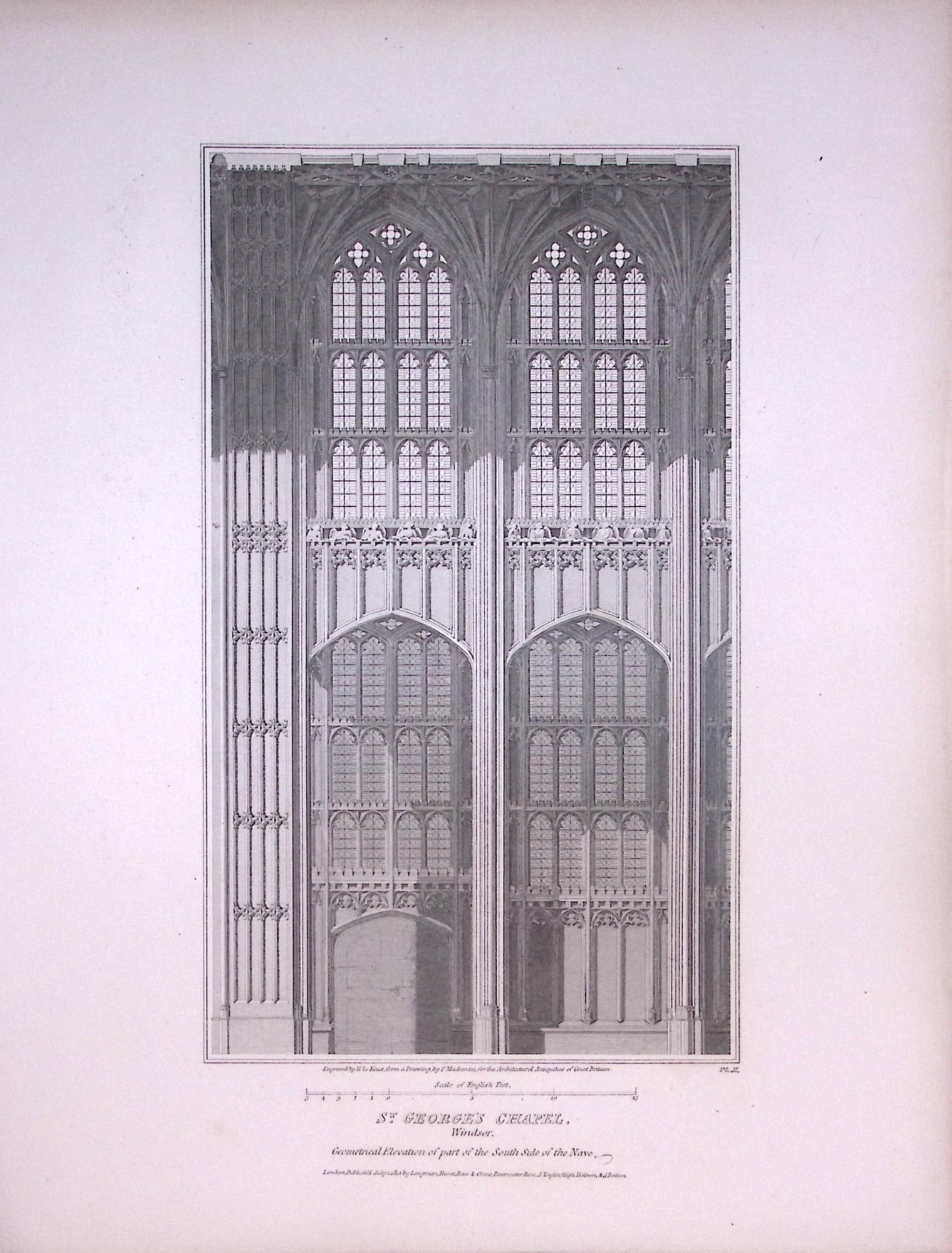 St Georges Chapel Windsor Castle 190 Years-Old John Britton Antique Steel Engraving-321.: Title: St Georges Chapel Windsor Castle 190 Years-Old John Britton Antique Steel Engraving-321. Description: This 191 Years-Old Steel Gilt-Edged Engraved Plate Has Been Removed from an Antique