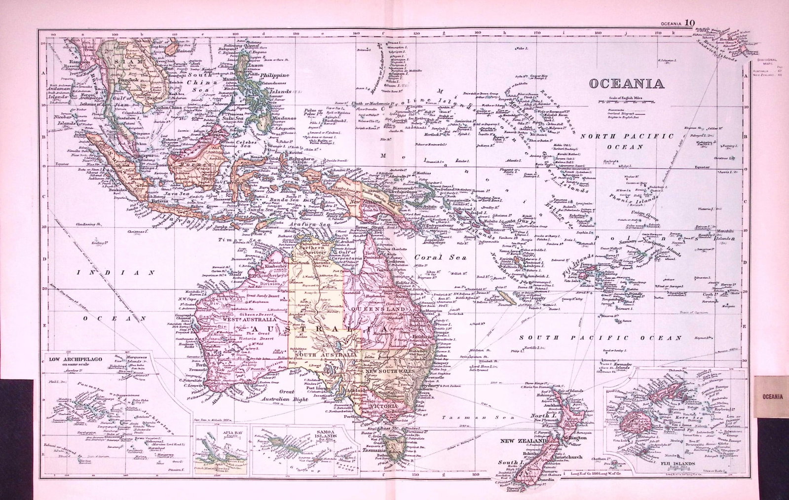 Oceania 120-Year-Old Large Coloured Antique Map by G.W. Bacon-10: Title: Oceania 120-Year-Old Large Coloured Antique Map by G.W. Bacon-10 Description: This Antique Map Has Been Removed from an Edition of. Bacons Popular Atlas of The World. Published In 1906 