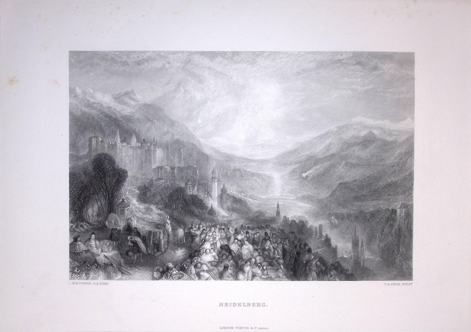 J.M.W Turner Heidelberg Germany Antique Steel Engraving-22-TR: Title: J.M.W Turner Heidelberg Germany Antique Steel Engraving-22-TR Description: This Antique Steel-Engraving Was Removed from an Edition Of. The Turner Gallery a Series of 120 Eng