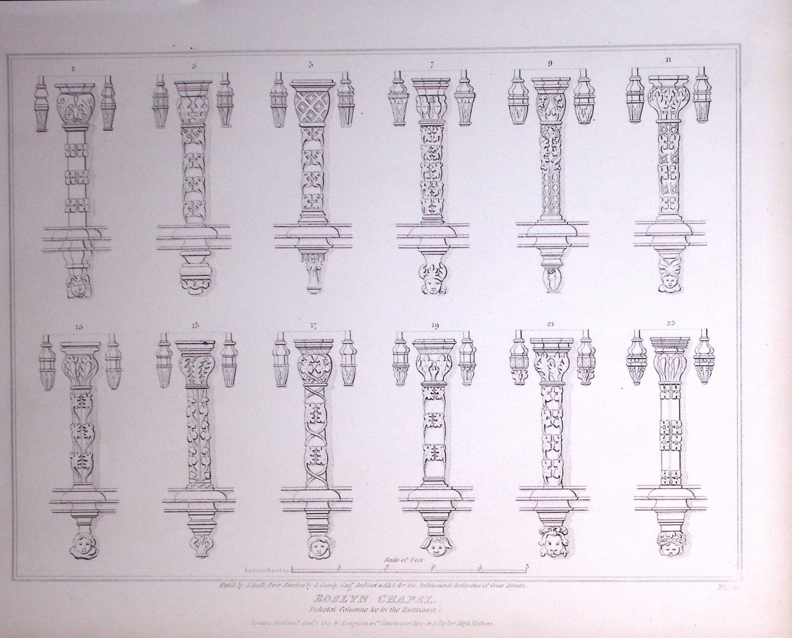Rosslyn Chapel Scotland 190 Years-Old John Britton Antique Steel Engraving-315.: Title: Rosslyn Chapel Scotland 190 Years-Old John Britton Antique Steel Engraving-315. Description: This 191 Years-Old Steel Gilt-Edged Engraved Plate Has Been Removed from an Antique Edition