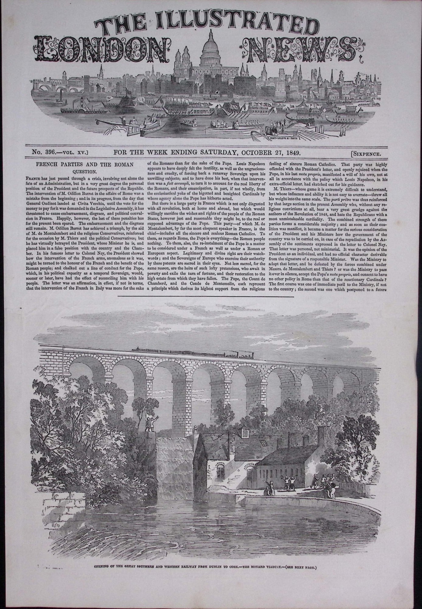 Opening GSWR Railway Route Dublin to Cork Antique 177-Year-Old Woodcut Print.: Title: Opening GSWR Railway Route Dublin to Cork Antique 177-Year-Old Woodcut Print. Description: Opening GSWR Railway Route Dublin to Cork Antique 177-Year-Old Woodcut Print. This Full-Page An