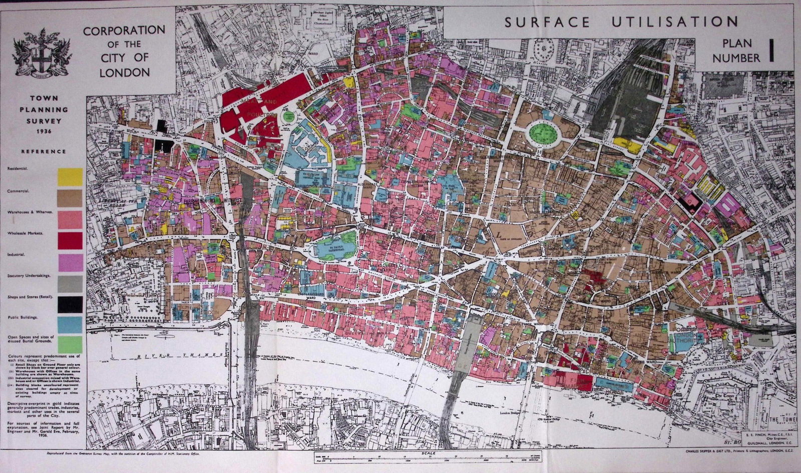 City of London Post-War Surface Considerations Plan 1944 Map-5b: Title: City of London Post-War Surface Considerations Plan 1944 Map-5b Description: This is a Large Folding Map and Measures Approx 33.5 x 57.5 (cm) 13.25 x 22.5 (Inches). This Vintage Colour Map