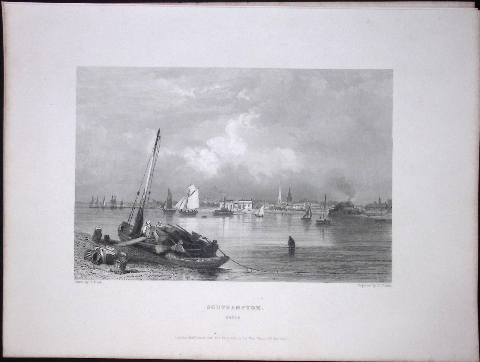 Southampton View of The City WH Bartlett 183 Years-Old Antique Steel Engraving-19: Title: Southampton View of The City WH Bartlett 183 Years-Old Antique Steel Engraving-19 Description: This Steel Engraved Print Has Been Removed from an Antique 1842 Edition of. Finden’s