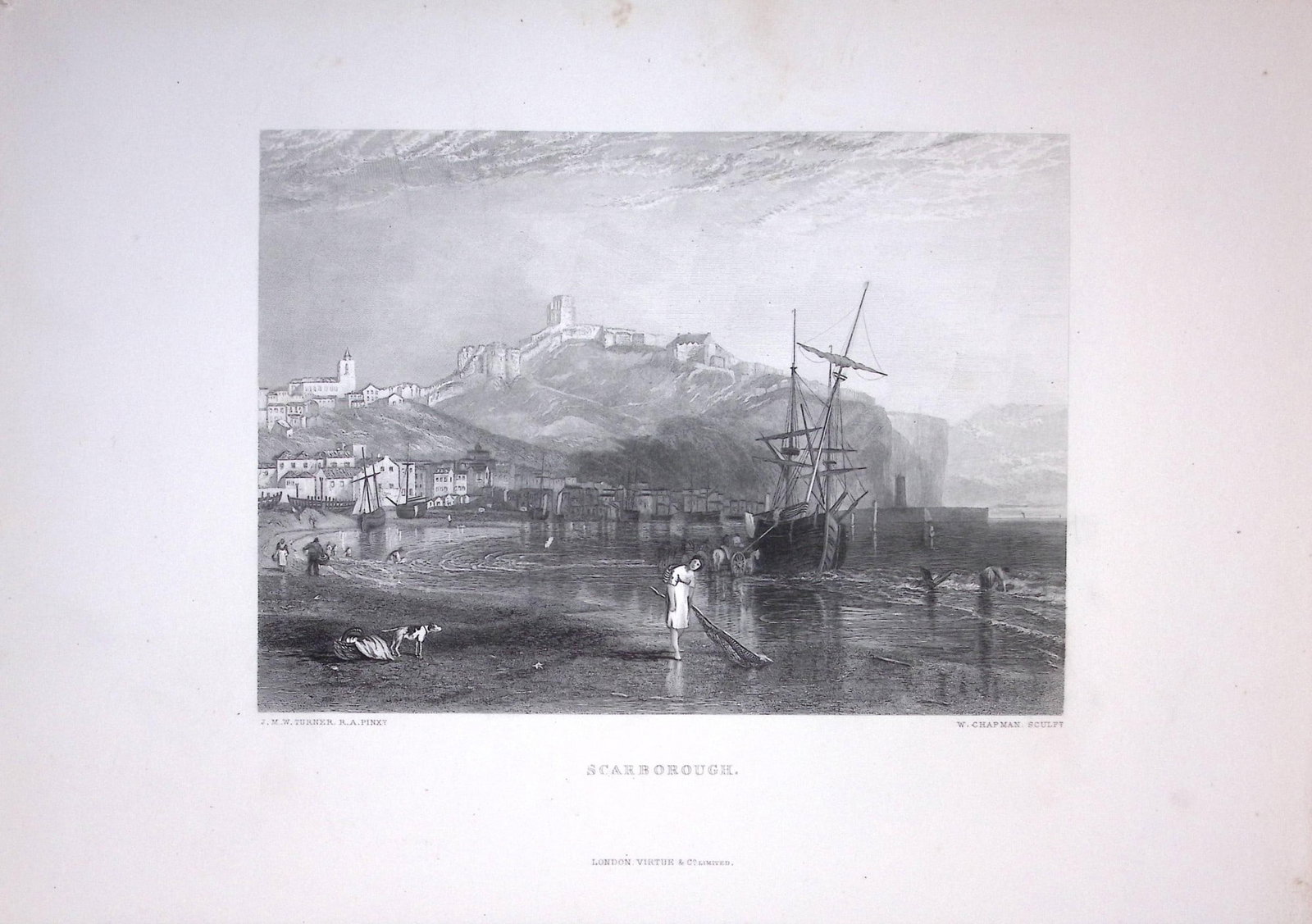 J.M.W Turner View of Scarborough From The Beach Antique Steel Engraving-49-TR: Title: J.M.W Turner View of Scarborough From The Beach Antique Steel Engraving-49-TR Description: J.M.W Turner View of Ingleborough Yorkshire Antique Steel Engraving-90-TR This Antique