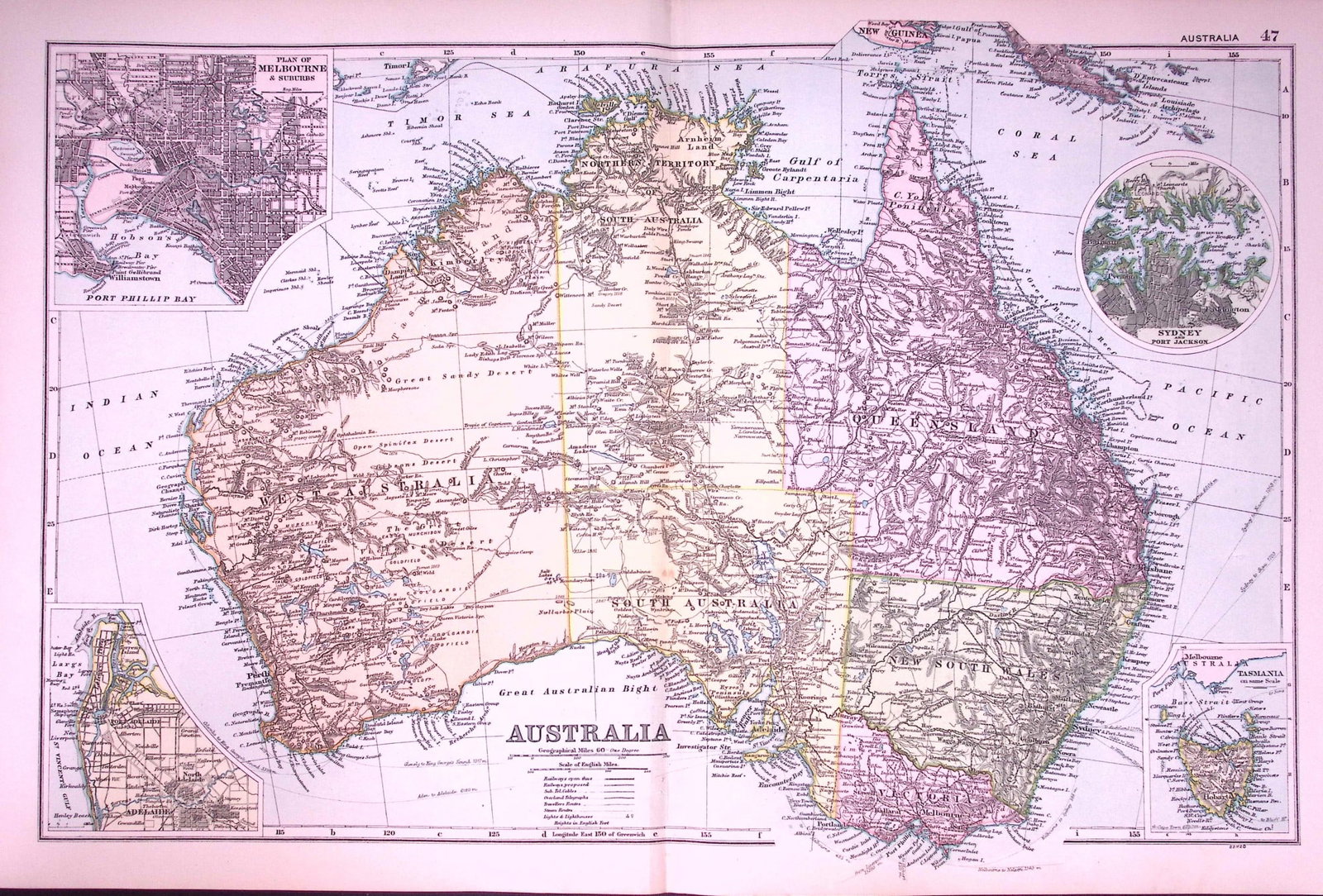 Australia & Tasmania 120-Year-Old Large Antique Map by G.W. Bacon-47: Title: Australia & Tasmania 120-Year-Old Large Antique Map by G.W. Bacon-47 Description: This Antique Map Has Been Removed from an Edition of. Bacons Popular Atlas of The World. Published In