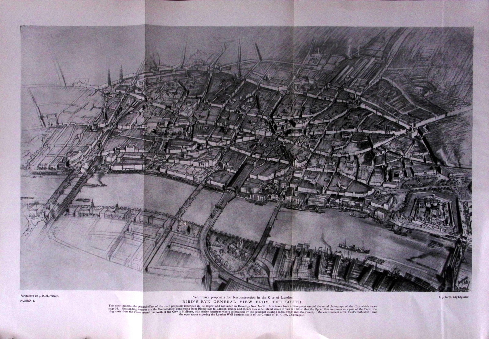 City of London Post-War Reconstruction Birds Eye View From the South 1944 Map-36: Title: City of London Post-War Reconstruction Birds Eye View From the South 1944 Map-36 Description: City of London Post-War Reconstruction Birds Eye View From the South 1944 Map-36. This is a Large