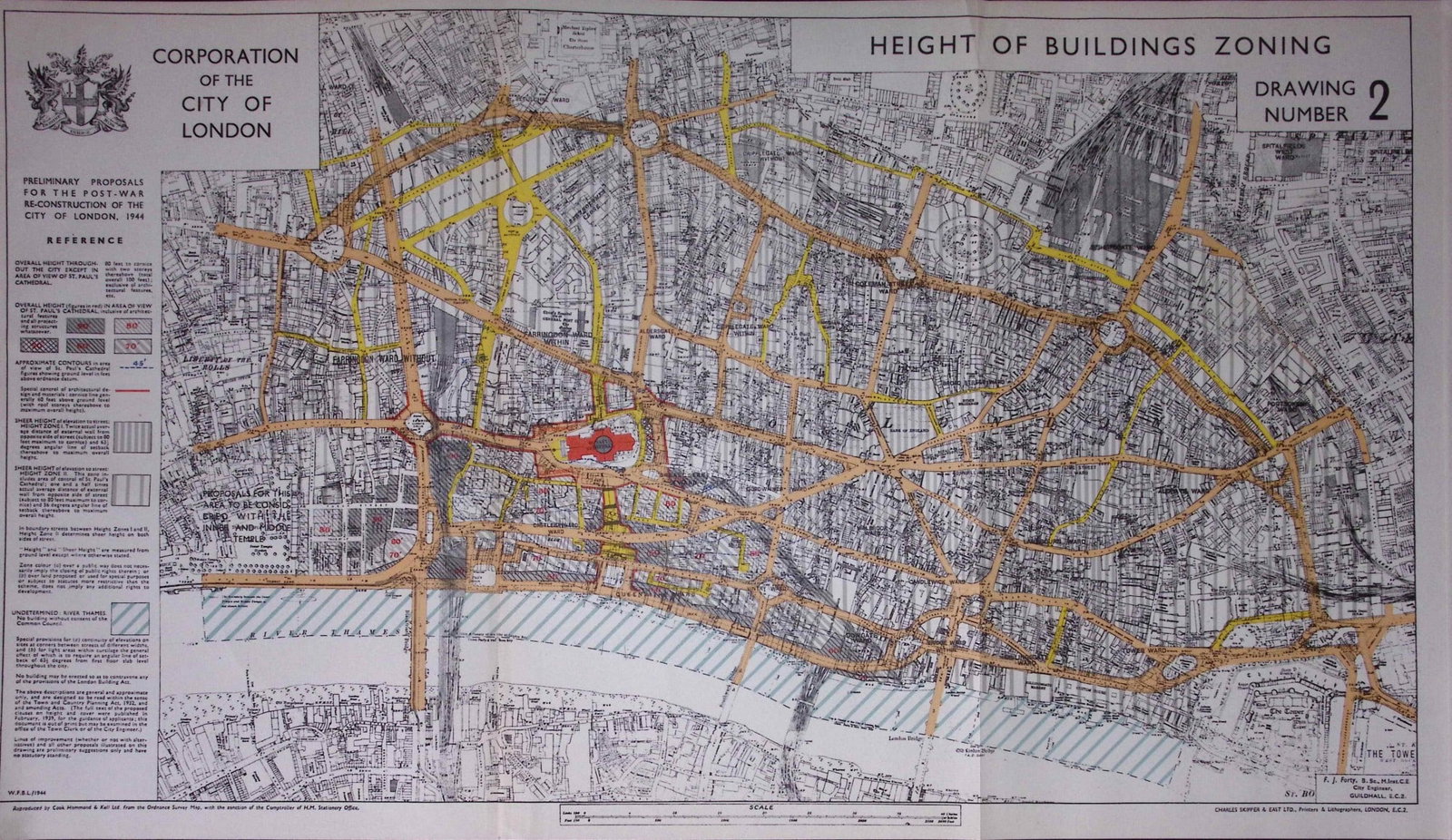 City of London Post-War Reconstruction Height Buildings Zoning 1944 Map-2: Title: City of London Post-War Reconstruction Height Buildings Zoning 1944 Map-2 Description: This is a Large Folding Map and Measures Approx 33.5 x 57.5 (cm) 13.25 x 22.5 (Inches). This Vintage