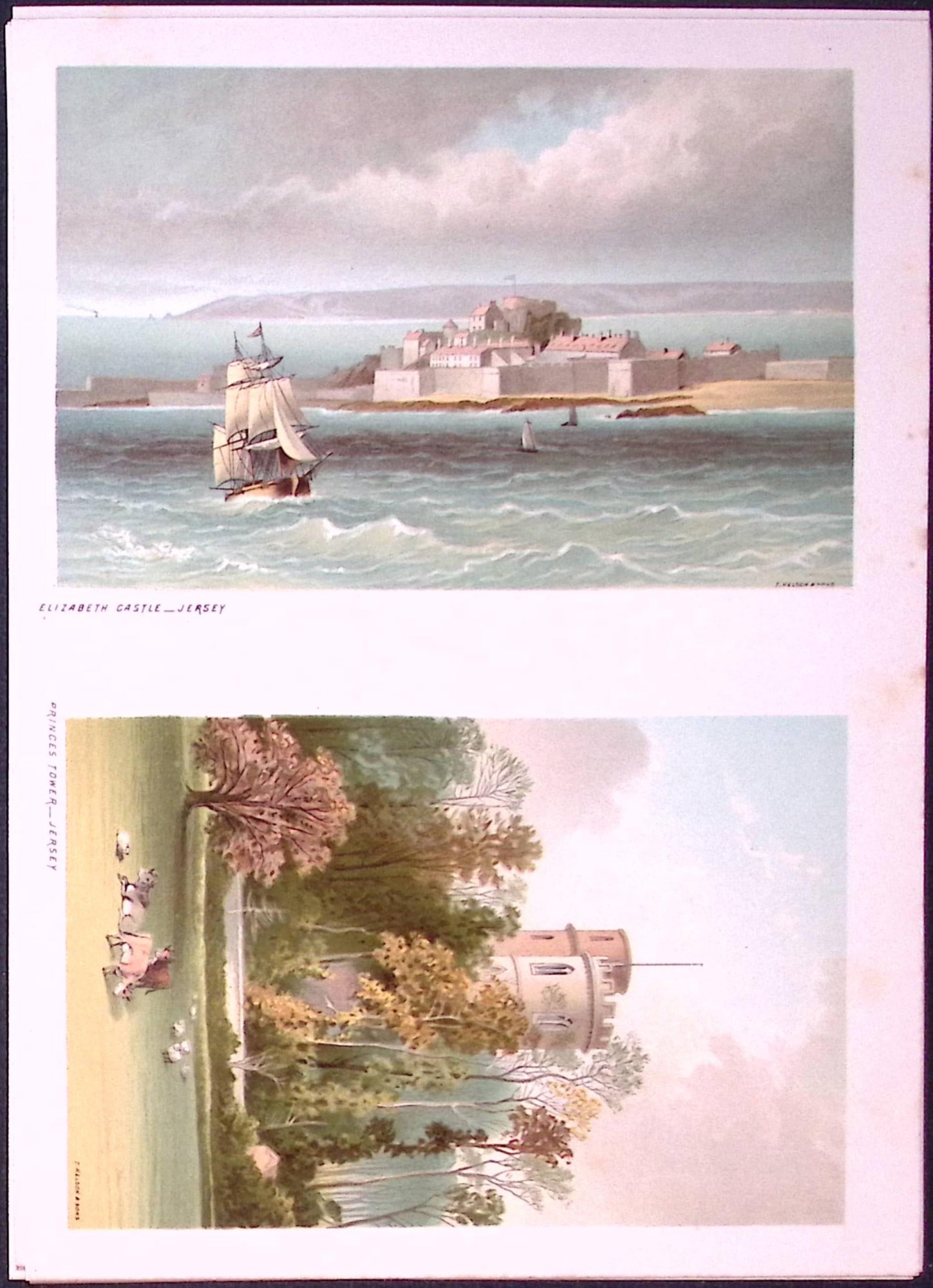 Jersey Elizabeth Castle & Princes Tower Victorian Antique Double Print-38 (1 of 2)