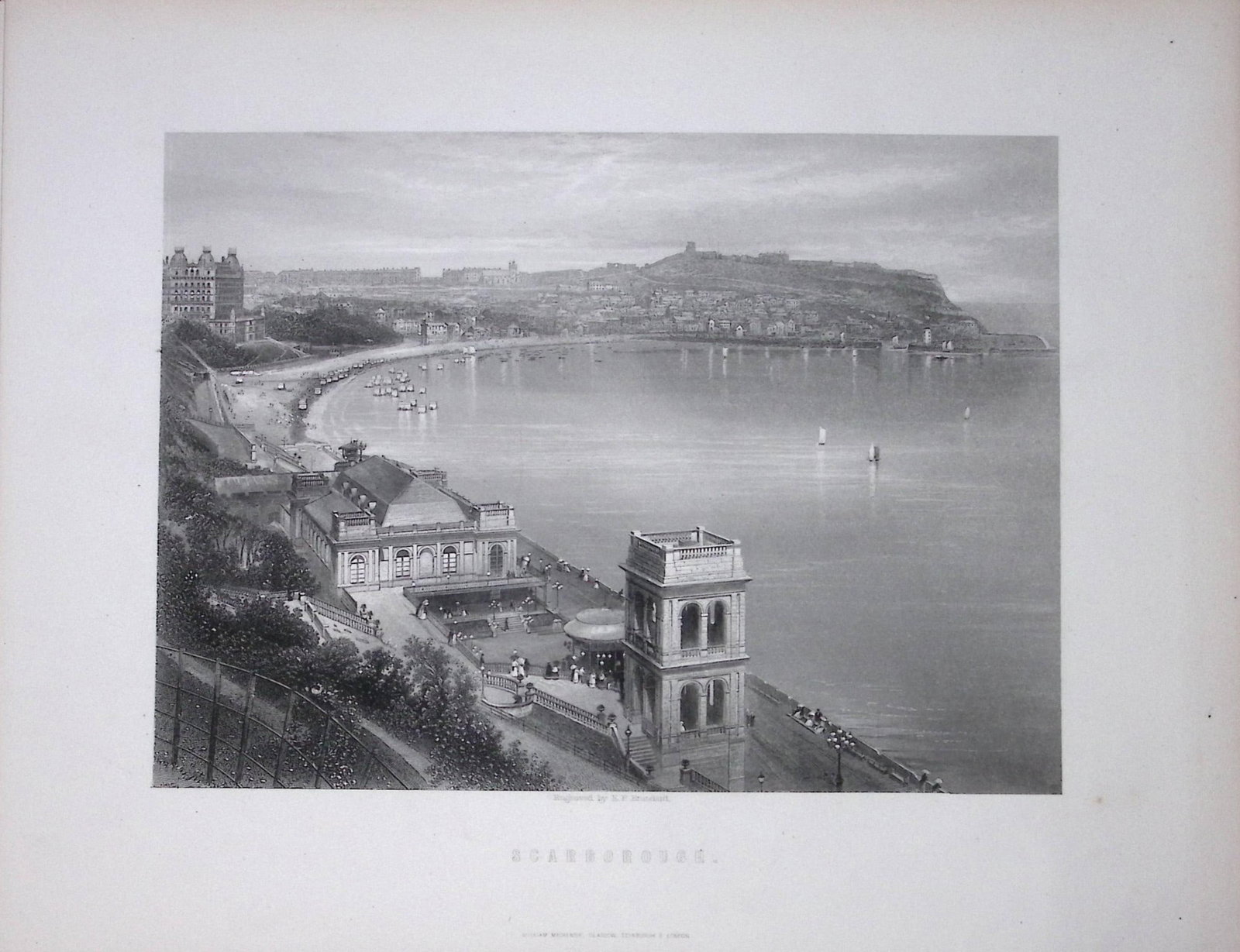 Yorkshire Scarborough Panoramic View Antique 150 Years-Old Engraving-10: Title: Yorkshire Scarborough Panoramic View Antique 150 Years-Old Engraving-10 Description: This Antique Print Was Removed from an Edition of. Yorkshire Past and Present by Thomas Baines Published in