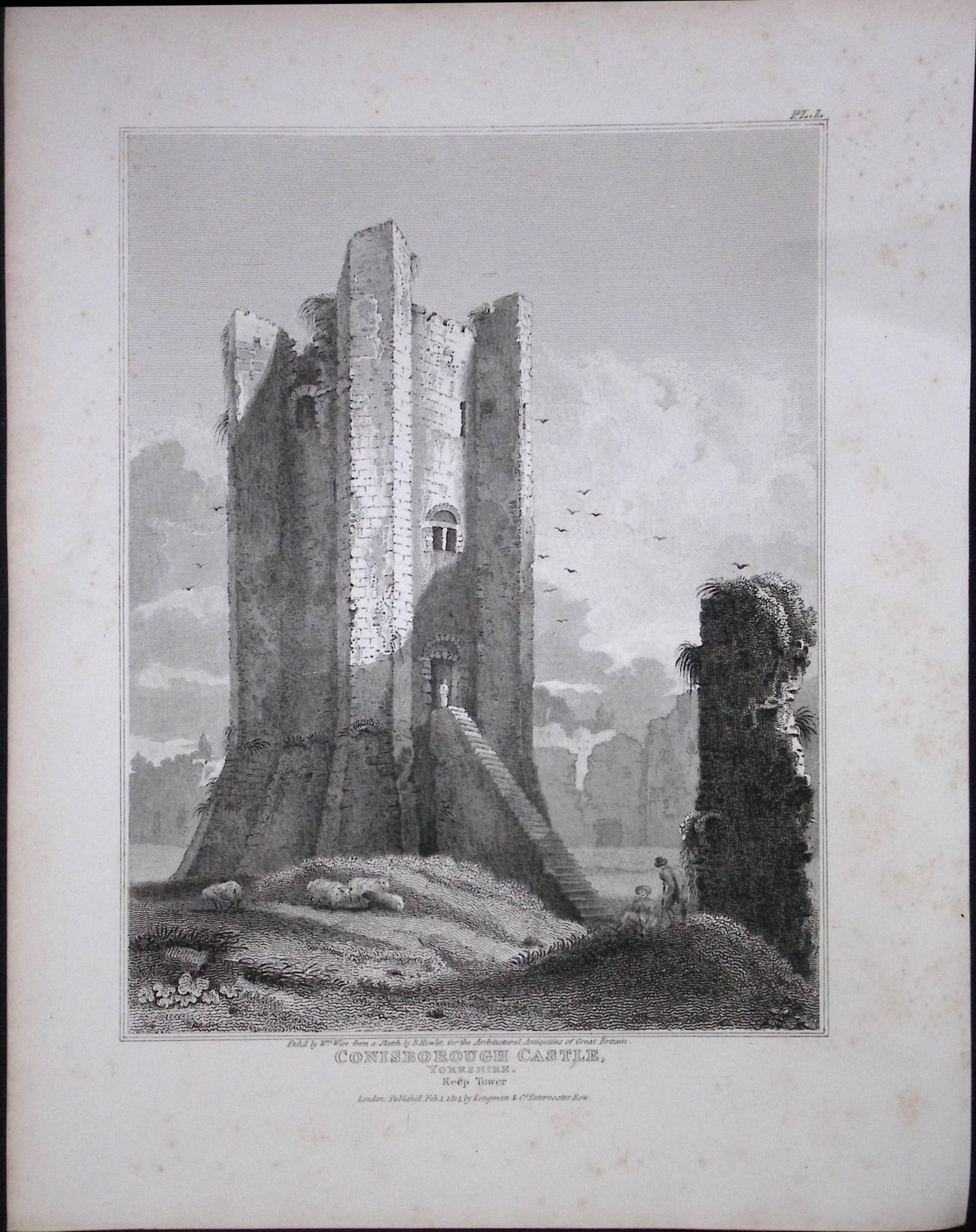 Conisborough Castle Yorkshire 190 Years-Old Rare John Britton Antique Steel Engraving-104: Title: Conisborough Castle Yorkshire 190 Years-Old Rare John Britton Antique Steel Engraving-104 Description: This 191 Years-Old Steel Gilt-Edged Engraved Plate Has Been Removed from an Antique