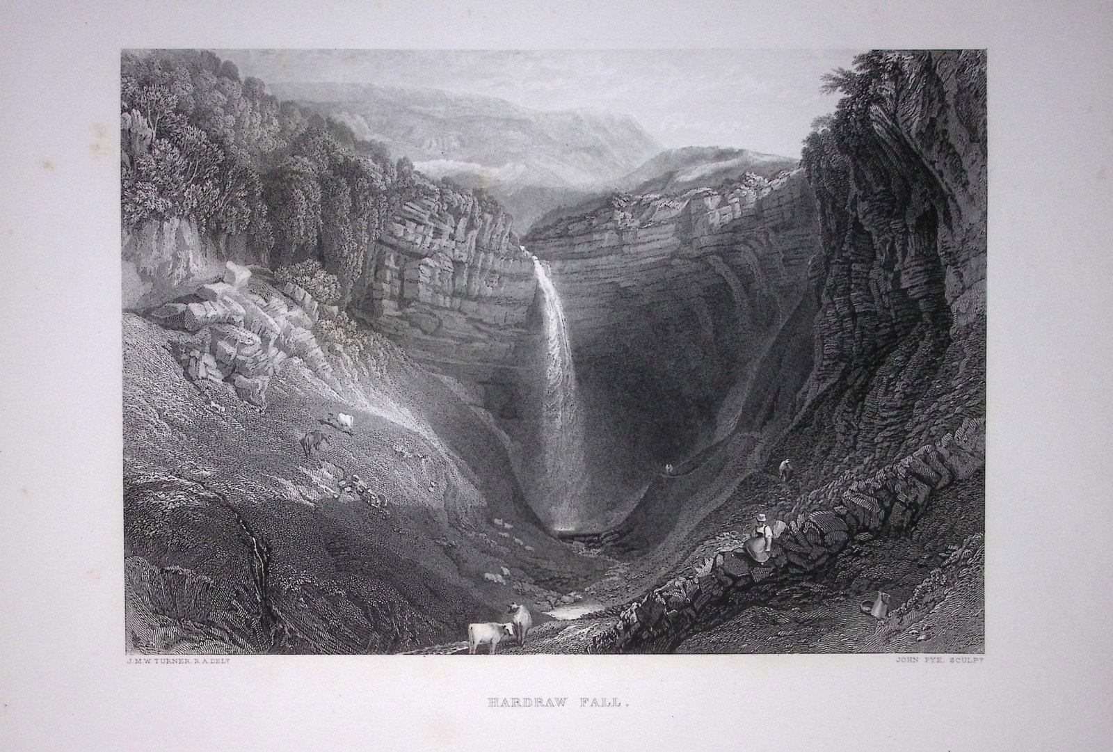 J.M.W Turner Hardraw Fall Yorkshire National Park Antique Steel Engraving-109-TR: Title: J.M.W Turner Hardraw Fall Yorkshire National Park Antique Steel Engraving-109-TR Description: This Antique Steel-Engraving Was Removed from an Edition Of. The Turner Gallery