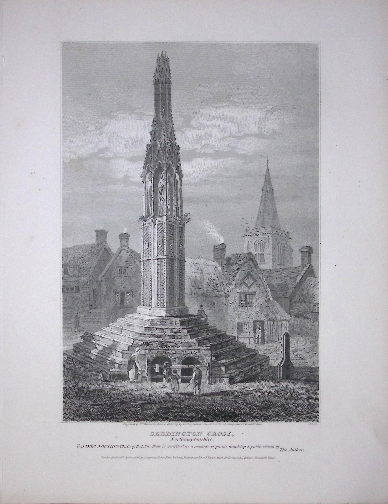 Geddington Cross Northampton 190 Years-Old Rare John Britton Antique Steel Engraving-37: Title: Geddington Cross Northampton 190 Years-Old Rare John Britton Antique Steel Engraving-37 Description: This 191 Years-Old Steel Gilt-Edged Engraved Plate Has Been Removed from an Antique Edition