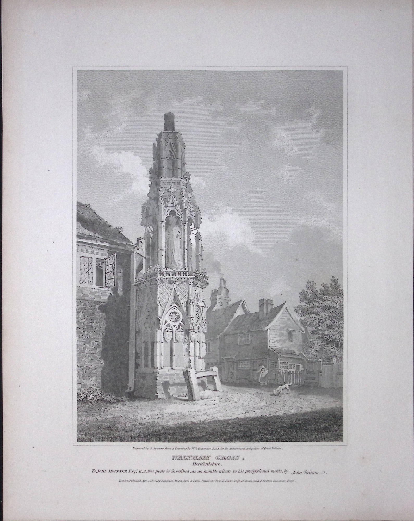 Waltham Cross Herts 190 Years-Old Rare John Britton Antique Steel Engraving-41: Title: Waltham Cross Herts 190 Years-Old Rare John Britton Antique Steel Engraving-41 Description: This 191 Years-Old Steel Gilt-Edged Engraved Plate Has Been Removed from an Antique Edition of. John