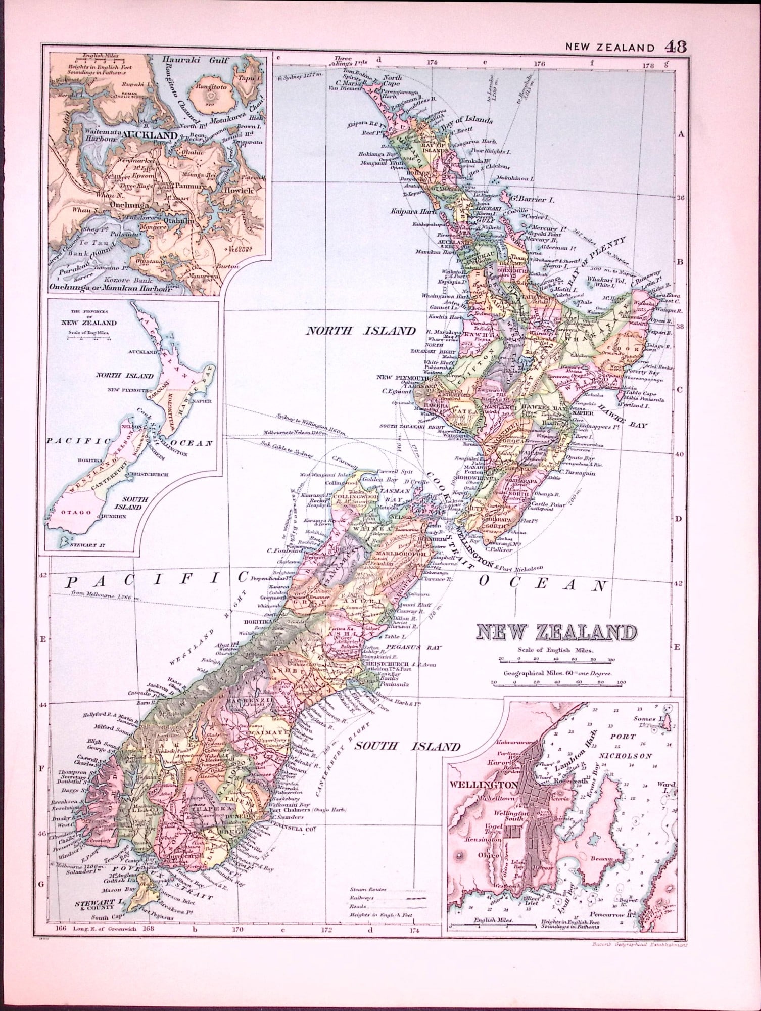 New Zealand 120-Year-Old Antique Map by G.W. Bacon-48: Title: New Zealand 120-Year-Old Antique Map by G.W. Bacon-48 Description: This Antique Map Has Been Removed from an Edition of. Bacons Popular Atlas of The World. Published In 1906 D