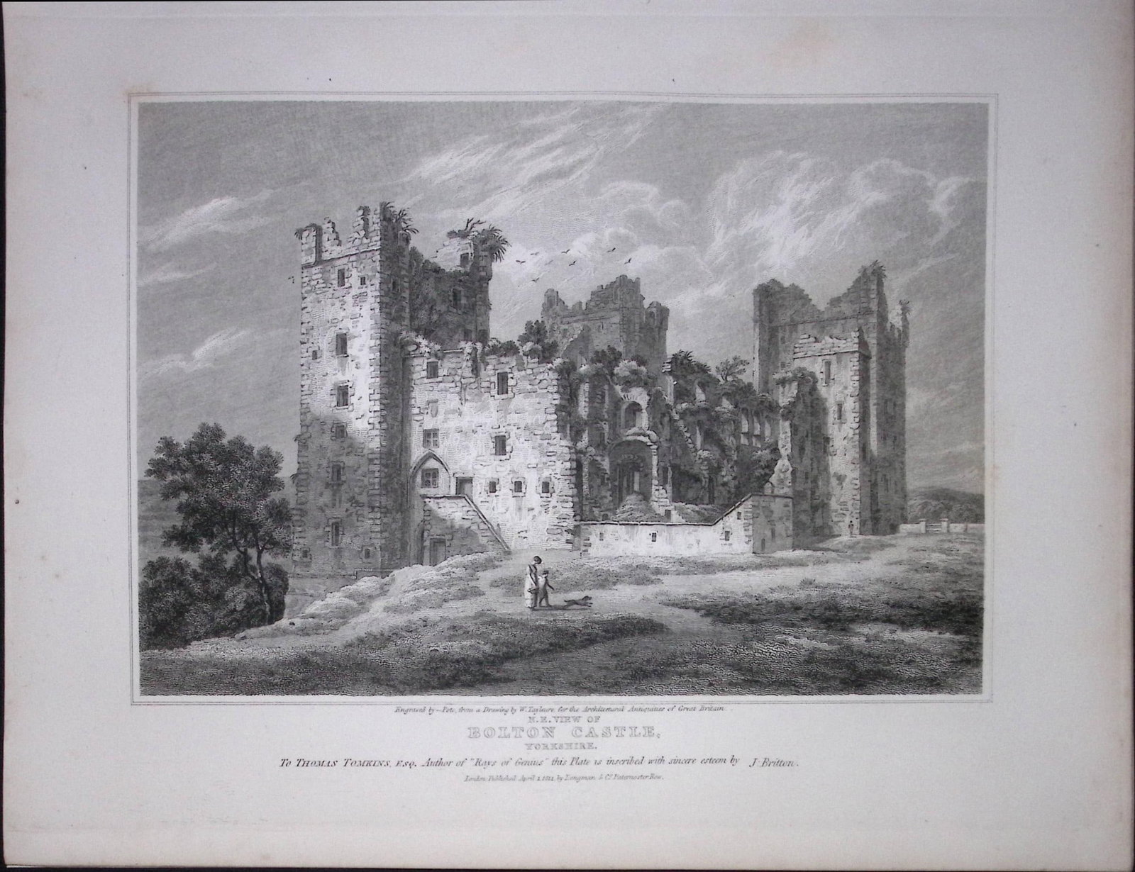Bolton Castle Yorkshire 190 Years-Old Rare John Britton Antique Steel Engraving-108: Title: Bolton Castle Yorkshire 190 Years-Old Rare John Britton Antique Steel Engraving-108 Description: This 191 Years-Old Steel Gilt-Edged Engraved Plate Has Been Removed from an Antique Edition of.