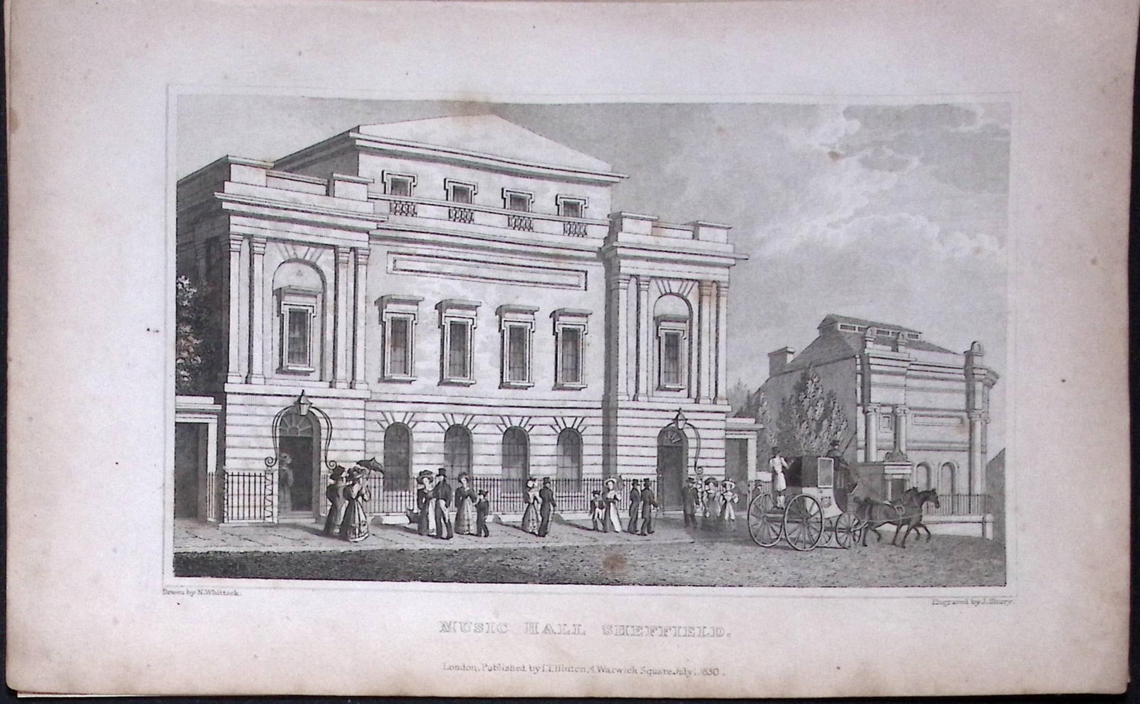 Sheffield Music Hall Yorkshire 198 Years-Old Thomas Allen Antique Steel Engraving-47 (1 of 1)