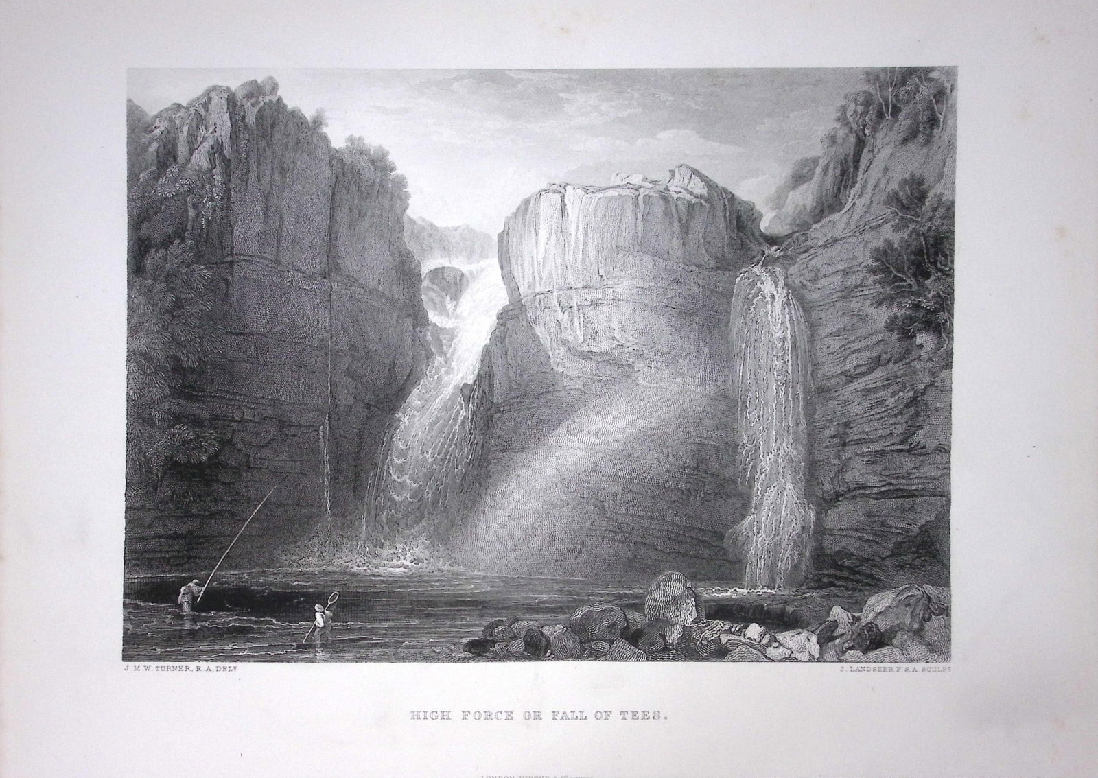 J.M.W Turner High Force of Fall of Tees Yorkshire Antique Steel Engraving-101-TR: Title: J.M.W Turner High Force of Fall of Tees Yorkshire Antique Steel Engraving-101-TR Description: This Antique Steel-Engraving Was Removed from an Edition Of. The Turner Gallery