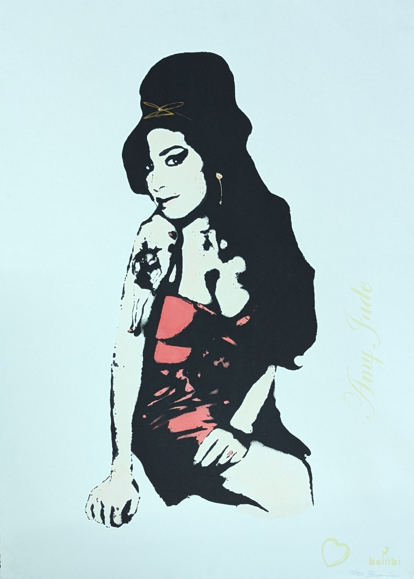 BAMBI (b.1982) Amy Jade (Red) Screenprint, Hand Finished, Titled, Signed, COA, Editioned, 2015: Title: BAMBI (b.1982) Amy Jade (Red) Screenprint, Hand Finished, Titled, Signed, COA, Editioned, 2015 Description: BAMBI (b.1982) Amy Jade (Red) Screenprint, Hand finished, Titled, Signed,