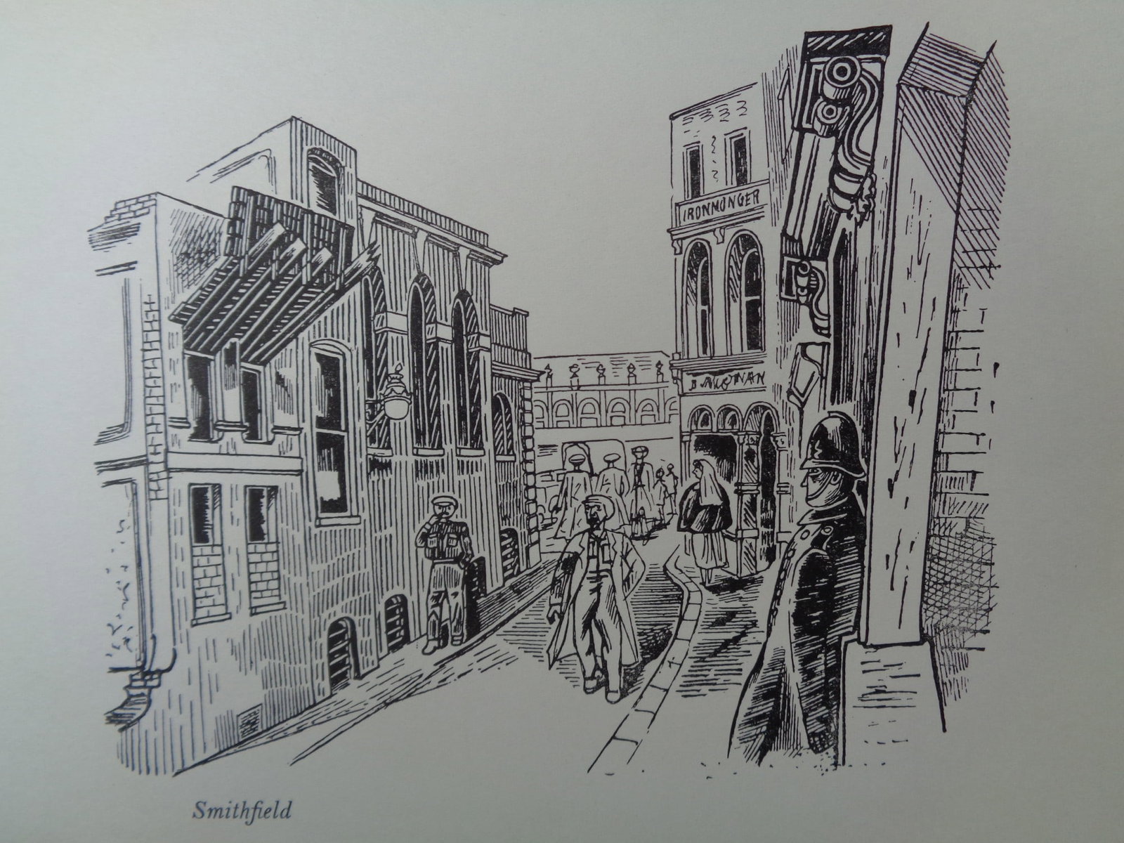 Edward Bawden CBE RA Original Vintage Historic Lithograph of London Historic Smithfield Market: Title: Edward Bawden CBE RA Original Vintage Historic Lithograph of London Historic Smithfield Market Description: Smithfield Market where London came to buy meat for hundreds of years This