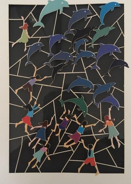Ge Feng (b1967) ‘Fretwork’ ‘Chasing Dolphins’ Cardboard Cut-Out In Vibrant C - 10