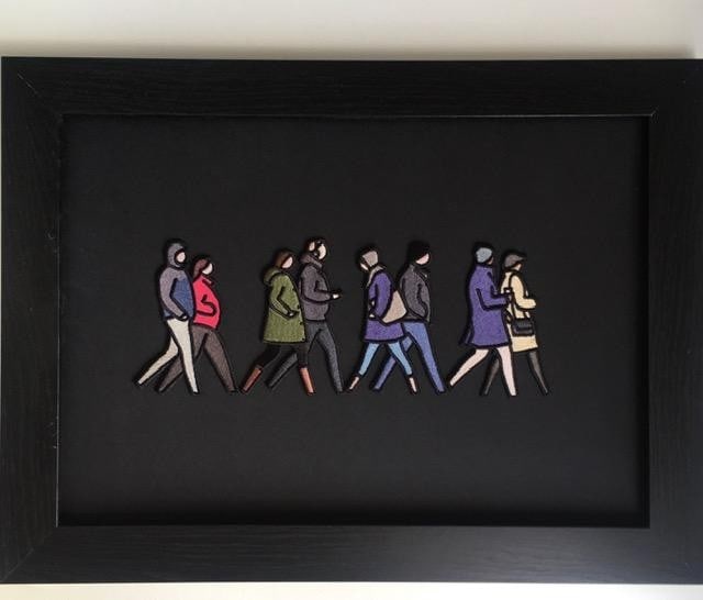 Julian Opie (1958-) ‘London Couples’, Embroidered Figurines On Board, Framed, 2021 - 3