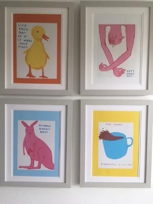 David Shrigley OBE (b 1968) ‘The Chaos’, Four Humorous Wall Hangings, Animal Thoughts, 2 (1 of 5)