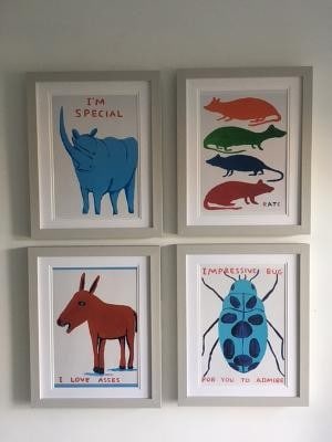 David Shrigley OBE (b 1968) ‘Safari’, Four Humorous Wall Hangings, Animal Thoughts, 2020: Title: David Shrigley OBE (b 1968) ‘Safari’, Four Humorous Wall Hangings, Animal Thoughts, 2020 Description: David Shrigley OBE (b 1968) ‘Safari’, Four Humorous Wall Hangings,
