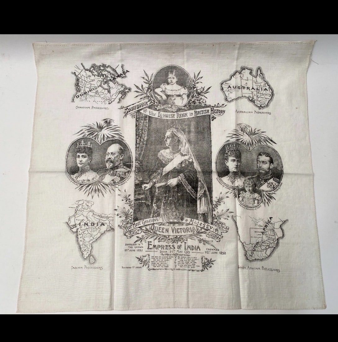 Queen Victoria ”Longest Reign” Commemorative Scarf, Printed On A Large Cotton Sugared (1 of 3)