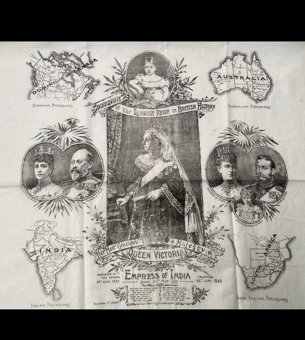 Queen Victoria ”Longest Reign” Commemorative Scarf, Printed On A Large Cotton Sugared - 2