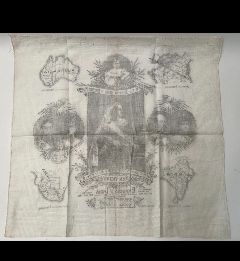 Queen Victoria ”Longest Reign” Commemorative Scarf, Printed On A Large Cotton Sugared - 3