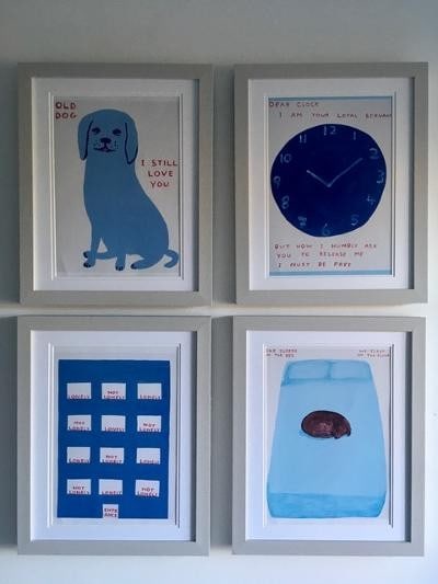 David Shrigley OBE (b 1968) ‘Happy Dogs’, Four Humorous Wall Hangings, Animal Thoughts,  (1 of 6)