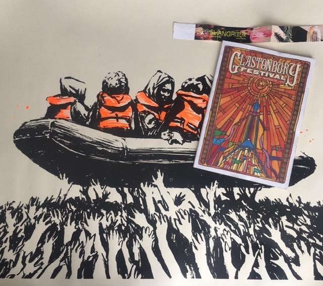 Banksy (b1974) Glastonbury Festival No9 Poster, ‘Immigrant Boat’ Screenprint With Proven: Title: Banksy (b1974) Glastonbury Festival No9 Poster, ‘Immigrant Boat’ Screenprint With Provenance, 2025 Description: Banksy (b1974) Glastonbury Festival No9 Poster, ‘Immigrant