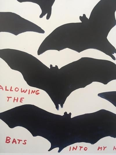 David Shrigley OBE (b 1968) ‘Gothic Bats’, Four Humorous Wall Hangings, Animal Thoughts, - 4
