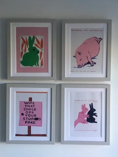 David Shrigley OBE (b 1968) ‘Bunny Rabbits’, Four Humorous Wall Hangings, Animal Thought (1 of 6)