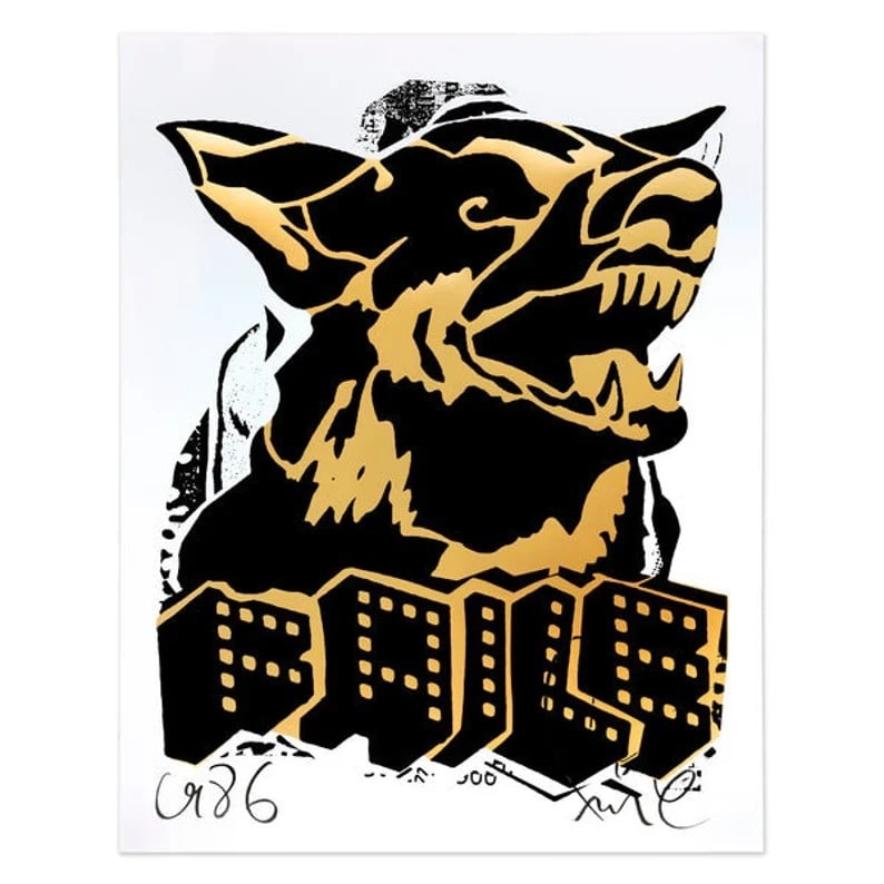 Faile (b 1975 & 76) Alsatian ‘Black/Gold’ Embossed Screen Print On Paper Signed, Limited: Title: Faile (b 1975 & 76) Alsatian ‘Black/Gold’ Embossed Screen Print On Paper Signed, Limited Edition 23 Description: Faile (b 1975 & 76) Alsation ‘Black/Gold’ Emb