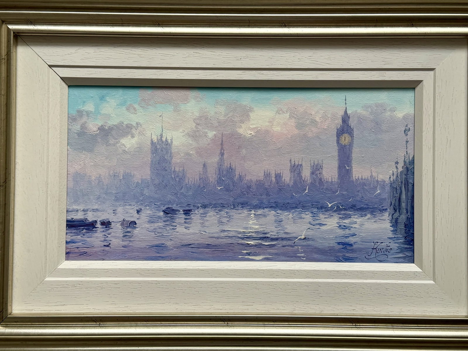 'Morning Haze The Thames 2' Original Oil On Canvas By Andrew Grant Kurtis - 2